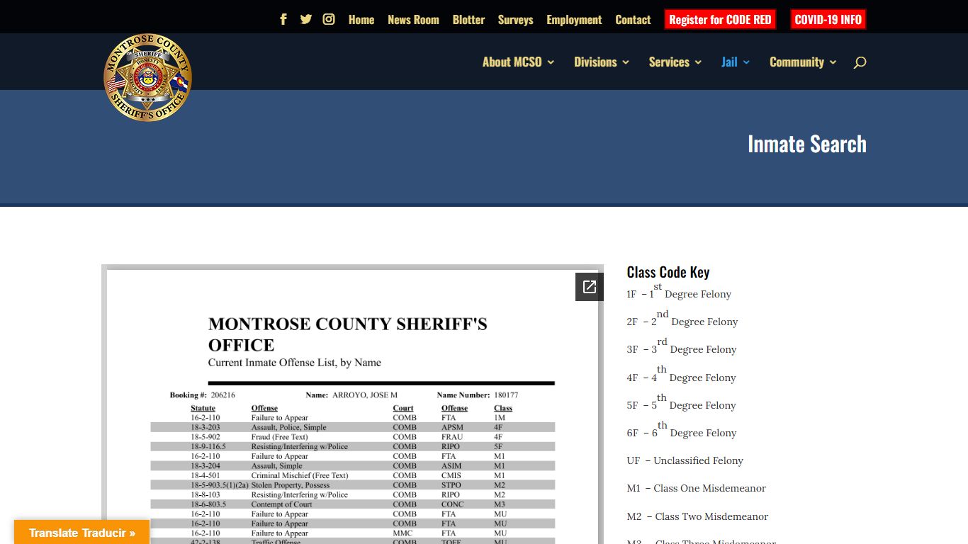Inmate List | Montrose County Sheriff's Office