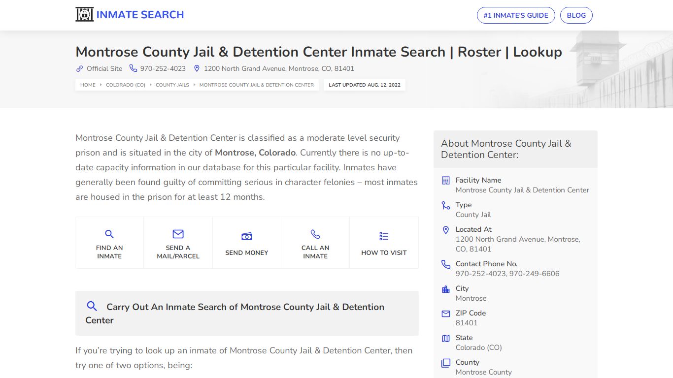 Montrose County Jail & Detention Center Inmate Search ...