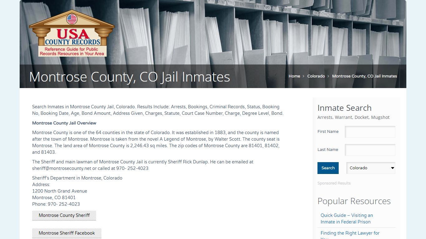 Montrose County, CO Jail Inmates | Name Search